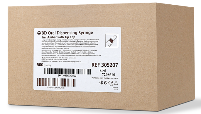 BD® Oral Syringe, 1 mL Amber with Tip Cap - 305207 | BD