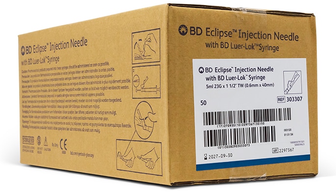 BD Eclipse™ Needle 23 G x 1 1/2 in. with detachable 5 mL BD Luer