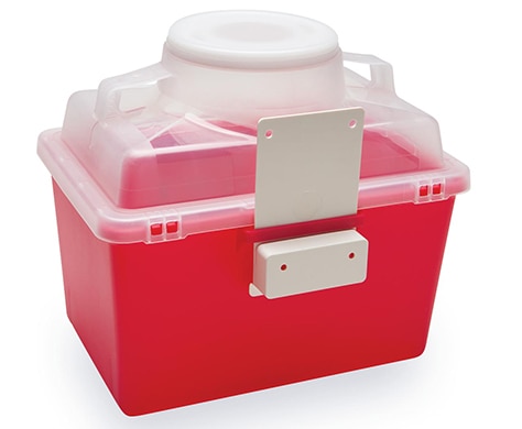 BD® Multiuse Nestable Sharps Container, 14 qt, tethered cap, red