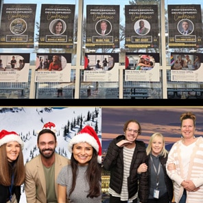 Office posters and holiday group photos collage
