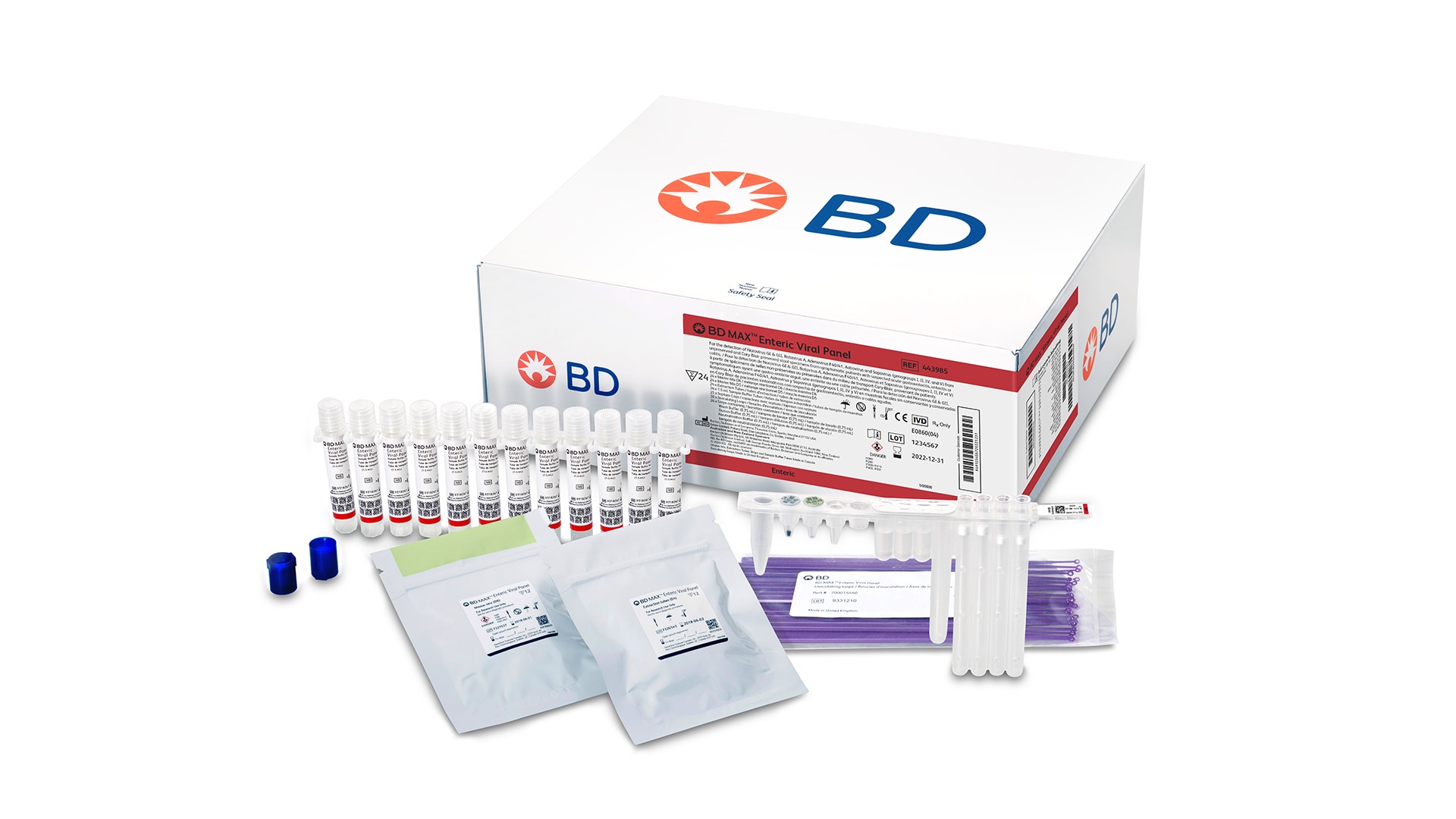 <h3>BD MAX™ Enteric Viral Panel</h3>
<ul>
<li>Norovirus GI &amp; GII</li>
<li>Rotavirus A</li>
<li>Adenovirus F40/41</li>
<li>Sapovirus (genogroups I, II, IV, V)</li>
<li>Human Astrovirus (hAstro)</li>
</ul>
