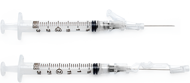 BD SAFETYGLIDE™ NEEDLES & SYRINGES Syringe, 3mL, 25G x 1 Regular Bevel  Needle, 50/bx, 400/cs