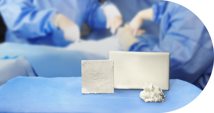 Avitene products foreground surgery in background