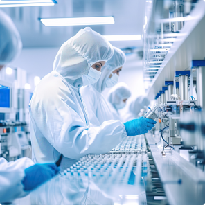 Scientists in sterile lab assembling equipment