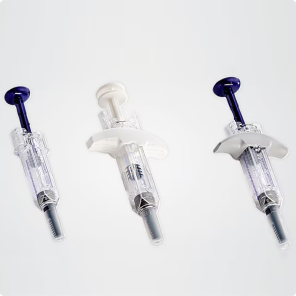 Three transparent medical syringes - Safety and Shielding
