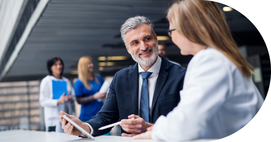 Professional discussion in modern healthcare setting