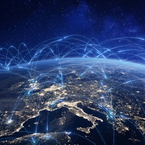 Global network connections over Europe at night