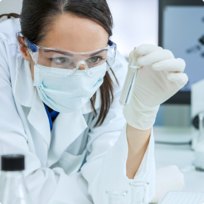 Scientist examining test tube in laboratory setting