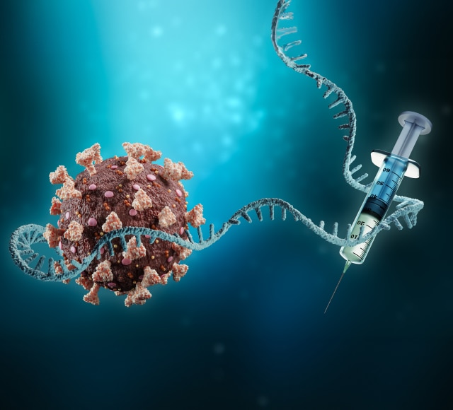 Virus and mRNA vaccine syringe illustration