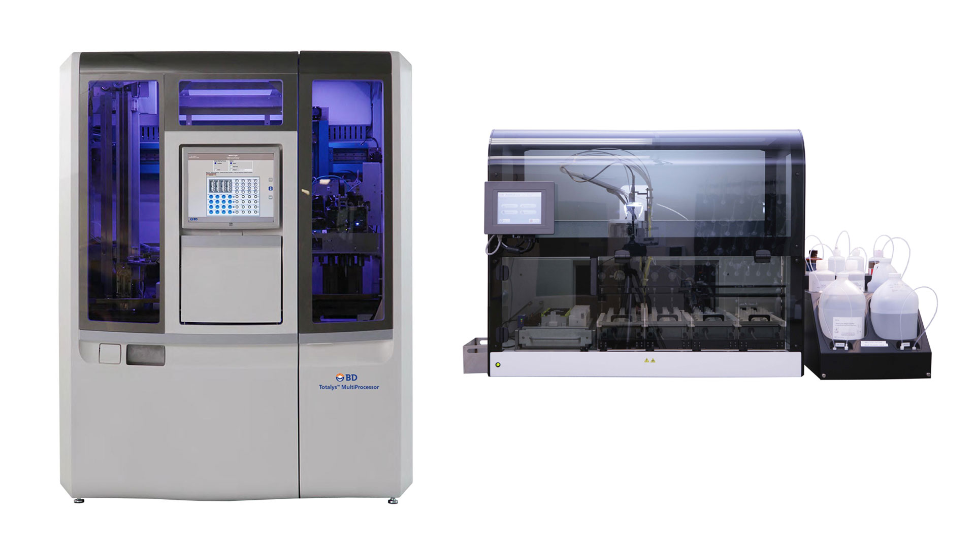 <h3>BD Totalys™ MultiProcessor and BD Totalys™ Slideprep System for BD SurePath</h3>
<p><b>Automated Confidence for Cytology and HPV Workflows</b></p>
<p>The BD Totalys™ MultiProcessor combines full automation of the cell enrichment process for cervical samples, rigorous chain of custody and customizable aliquots for ancillary testing.&nbsp;</p>
<p><b>Key strengths:</b></p>
<ul>
<li>Automated sample transfer, centrifugation, aspiration and decanting for cytology processes minimize hands-on time.</li>
<li>LIS integration provides positive sample identification to downstream diagnostic systems.</li>
<li>Complements the BD SurePath™ liquid-based Pap test.</li>
<li>Features an optional aliquot to secondary vials for ancillary testing.</li>
</ul>
<p>The BD Totalys™ SlidePrep maintains continuous chain of custody through integration with the BD Totalys™ MultiProcessor.</p>
<p><b>Key strengths:</b></p>
<ul>
<li>Provides full chain of custody by automatically scanning each slide and matching it to the associated sample.</li>
<li>A graphical interface with a touch screen walks users through every step and offers random loading to reduce manual steps.</li>
<li>Allows you to process BD SurePath™ liquid-based Pap test and non-gyn samples on the same system with additional parameter flexibility.</li>
<li>Offers bulk reagent and waste management including calculated level detection.</li>
</ul>
<p><b>Ideal for:&nbsp;</b></p>
<p>Cervical cancer screening programs, cytology‑driven and women’s health laboratories, and high‑volume environments</p>
<p>Learn More about the <a href="/content/bd-com/na/us/en-us/products-and-solutions/products/product-families/bd-totalys-slideprep.html">BD Totalys™ SlidePrep</a> and <a href="/content/bd-com/na/us/en-us/products-and-solutions/products/product-families/bd-totalys-multiprocessor.html">BD Totalys™ Multiprocessor</a> Systems</p>
<p>&nbsp;</p>
<p>&nbsp;</p>

