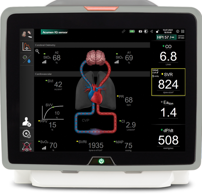 Hemosphere Alta monitor with HPI dashboard screen display