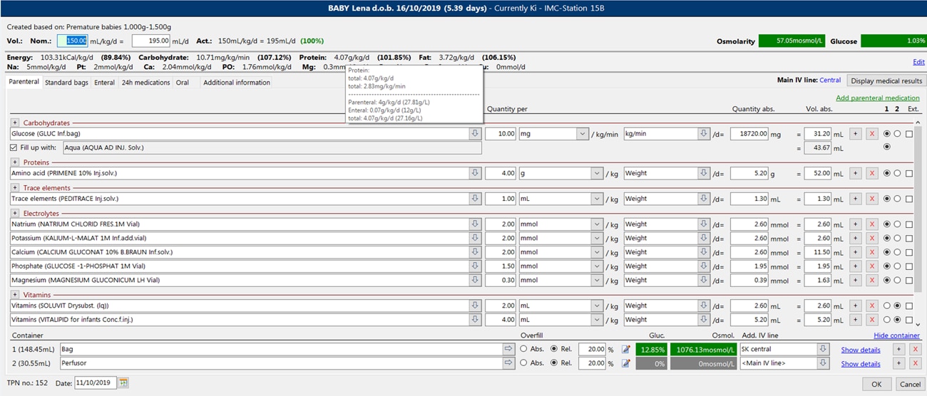 TPN template within BD Cato™ Pharmacy in version 2.49