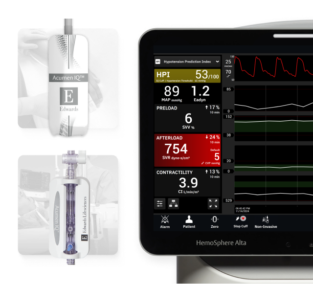 Hemosphere Alta monitor with HPI dashboard screen display